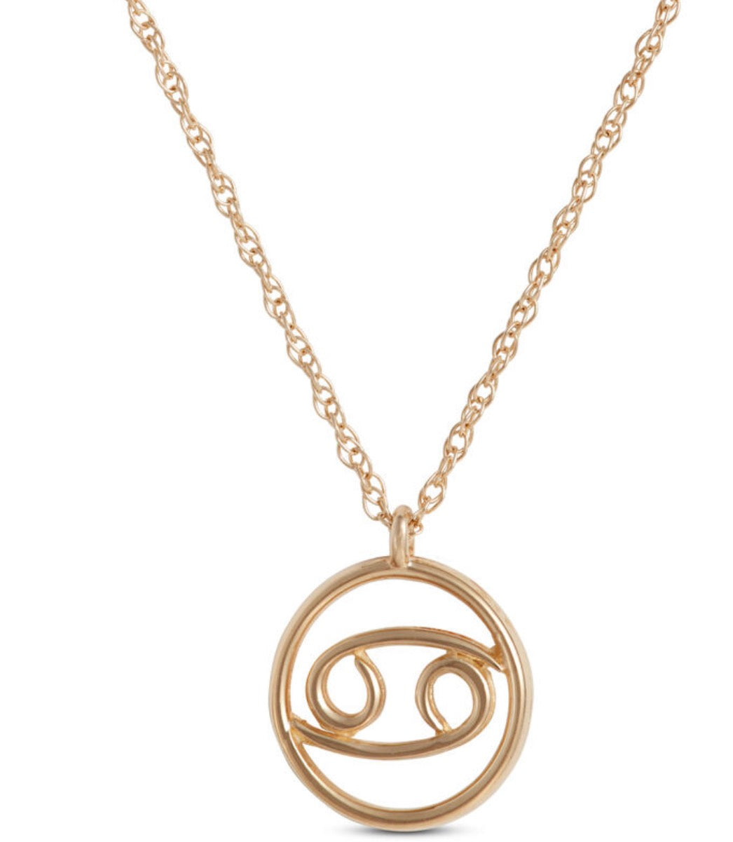 Cancer Zodiac Sign Pendant Necklace, 14K Yellow Gold