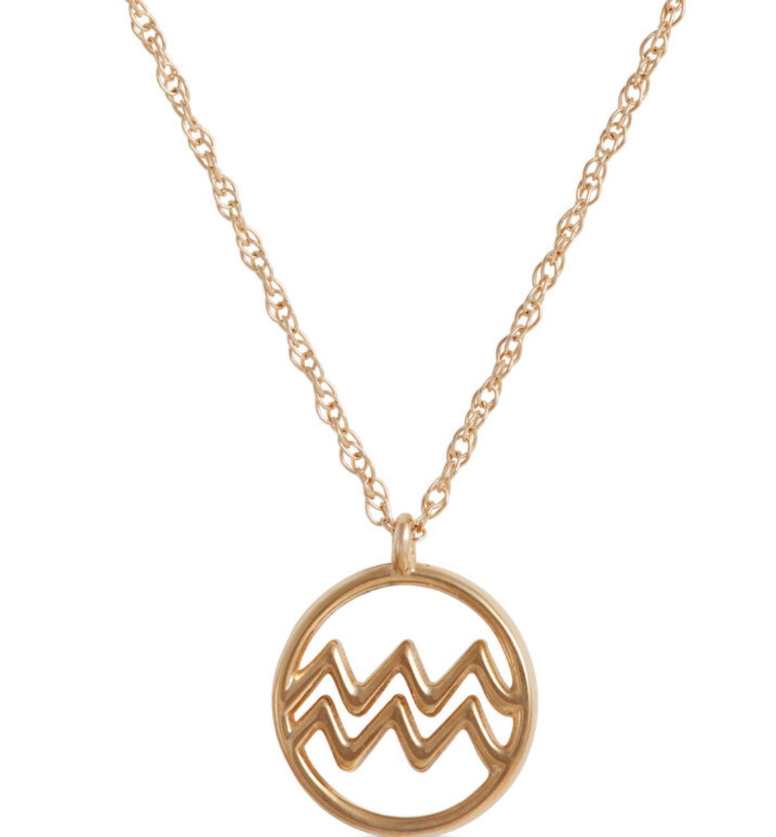 Aquarius Zodiac Sign Pendant Necklace, 14K Yellow Gold