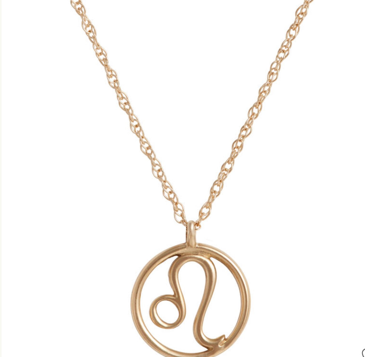 Leo Zodiac Sign Pendant Necklace, 14K Yellow Gold